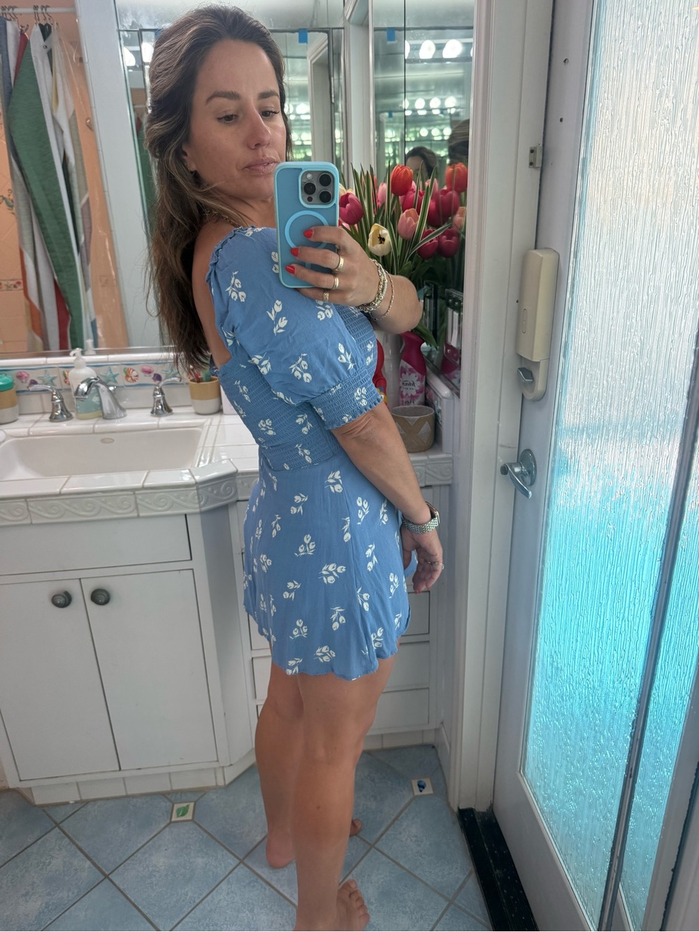 Blue Floral Square-Neck Mini Dress - Reformation - Picture 5 of 6
